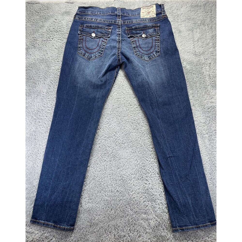 True Religion Men's Geno Relaxed Slim Jeans 38x33 Dark Medium Wash Flap Pocket - Picture 2 of 10